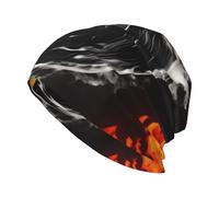 CLDBMD Strickmütze mit Yin-Yang-Feuer-Wasserdruck, für Erwachsene, modisch, weich, bequem und atmungsaktiv, Schwarz