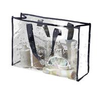 Clear Duffle Large - 60 Cm Pvc Tote, Reisetasche, Reißverschluss Lager, Wasserdichte Longtail-Veranstalter | Stoff getrimmt Klare Umhängetasche Für Stadion Sportpool Strandkonzert Outdoor, Black, se