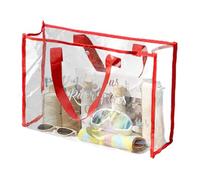 Clear Duffle Large - 60 Cm Pvc Tote, Reisetasche, Reißverschluss Lager, Wasserdichte Longtail-Veranstalter | Stoff getrimmt Klare Umhängetasche Für Stadion Sportpool Strandkonzert Outdoor, Red, se