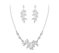 Clearine Blatt Cluster Schmuckset Brautschmuck Set Zirkonia Anhänger Halskette und Tropfen Ohrringe für Hochzeit Party Klar Silber Ton