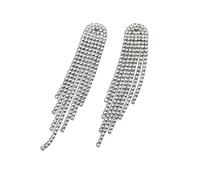 Clearine Bridal Quaste Damen funkeln Strass Kristall lange Tropfen Kronleuchter böhmischen baumelnden Ohrringe Klar Silber Ton