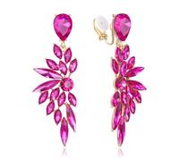 Clearine Clip-on Ohrringe für Damen, Wunderschöne glänzende Strasssteine Marquise Cluster Blatt Tropfen Ohrring für Hochzeit Partei Prom Schmuck Heißes Rosa Gold-Ton