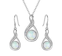 Clearine Damen 925 Sterling Silber Delicate Elegant CZ Cream Süßwasser-Zuchtperle Spiral Unendlichkeit Pendant Halskette Hook Ohrringe Schmuck Set (A-Weiß Opal)