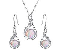 Clearine Damen 925 Sterling Silber Delicate Elegant CZ Cream Süßwasser-Zuchtperle Spiral Unendlichkeit Pendant Halskette Hook Ohrringe Schmuck Set (A-Pink Opal)