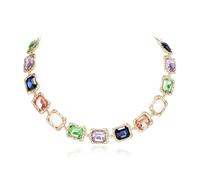 Clearine Damen geometrische Vintage unregelmäßige Rechteck Smaragd Schliff Cluster Kristall Statement Chunky Bib Kragen Halskette für Party Mehrfarbig Gold Tone