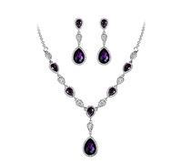 Clearine Damen Schmuck Set Hochzeit Braut Zirkonia Teardrop Y Halskette und Ohrringe Schmuckset für Frauen Amethyst-Lila Silber-Ton