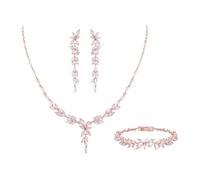 Clearine Hochzeitsschmuck Set für Bräute Brautjungfern, Sparkle Marquise Cubic Zirconia Blatt Brautkette Drop Lange Hänge, Tennisarmband Set Roségold Abschlussball Schmuck