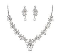 Clearine Kostüm Schmuck-Set für Abschlussball-Party Tropfen Blatt Strass Kristall Anhänger Halskette und Ohrhänger Klar Silber-Ton