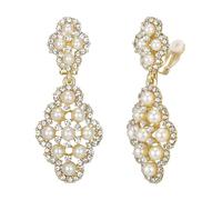 Clearine Perle Ohrclips ohne Ohrlöcher Kristall simulierte Elegant Vintage hohlen Kronleuchter baumeln Clips on Ohrringe Klar Gold Ton