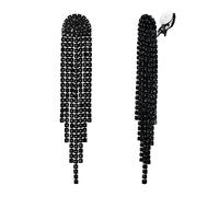 Clearine Quaste Ohrclips Mode Lange Tropfen Kronleuchter Funkeln Strass Kristall Clip-on Ohrringe für Damen Schwarz Schwarz-Ton