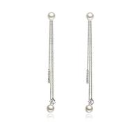 Clearine Simulierte Perle Strass Kristall Braut 3 Lange Kette Tropfen Dangle Ohrringe für Damen Hochzeit Party Prom Klar Silber Ton