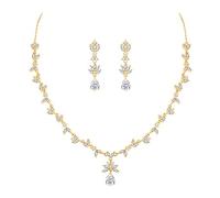 Clearine Zirkonia Halskette Ohrringe Set Hochzeit Braut Blume Blatt Kristall Tropfen Marquise Anhänger Schmuckset für Damen Klar Gold Ton