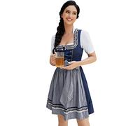 Clearlove Dirndl Damen midi 3tlg.Trachtenkleid für Oktoberfest ,Karneval,DREI Teilig: Kleid, Bluse, Schürze（Verpackung MEHRWEG）,Blau-Weiß Punkte,34