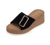CLEIKS Pantoletten Damen mit Keilabsatz Sommerschuhe Pantoffeln Sandalen Clogs & Pantoletten Schlappen Glitzer Slipper (Schwarz, 38 EU, WWC250370-1)
