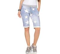 CLEO STYLE Kurze Damen Bermuda, Leichte Luftige Hose für den Sommer, Kurzer Jogger für Freizeit und Strand, Blau Stern, One Size (34-40)