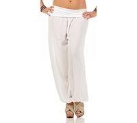 Cleostyle Collection Damen Sommerhosen Uni Farben Pumphose Haremshose Aladinhose Pluderhose 2403 (One Size (34-42), Weiß)