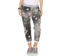 CLEOSTYLE Damen Jogginhose im Boyfriend-Style Sweatpants für Freizeit Sport und Fitness 29 (42-46, Schwarz/Blume)