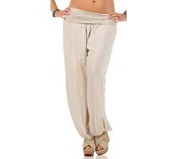 CLEOSTYLE Weite Damen Sommerhose Pumphose Haremshose Aladinhose Puderhose aus der aktuellen Kollektion 2020 CL 2403 (One Size (34-42), Beige)