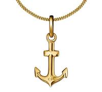 CLEVER SCHMCUK Damen Goldkette kleiner Anker Anhänger 15 mm schlicht beidseitig plastisch mit feiner Kette Panzer 45 cm beides glänzend 333 Gold 8 Karat im Schmucketui