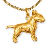 CLEVER SCHMUCK Bullterrier Anhänger Gold 19 x 25 natürlich 3D & Panzerkette 60 cm Sterling Silber 925 vergoldet im Luxus Etui