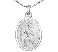 CLEVER SCHMUCK Christophorushalskette silberner Anhänger Heiliger Christopherus oval teilmatt Rand hochglänzend poliert 18 mm mit Kette Venezia 42 cm 925 Sterling Silber im Schmucketui