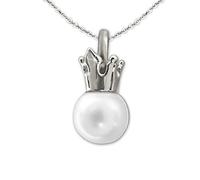 CLEVER SCHMUCK Damen Halskette Anhänger 14 mm mit Krone und kleiner Süßwasserzuchtperle Ø ca. 6 mm, vollplastische Form Kette Anker 42 cm Sterling Silber 925 im Schmucketui