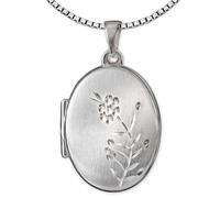 CLEVER SCHMUCK Damen Halskette Medaillon Anhänger oval 21 mm matt mit verzierter Blumenranke Kette Venezia 50 cm Sterling Silber 925 im Schmucketui creme