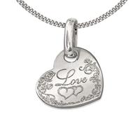 CLEVER SCHMUCK Damen Halskette mit Herz Anhänger 20 mm Gravur Love 2 Herzen floral gemustert + Kette Panzer 45 cm Sterling Silber 925 im Etui Ich liebe dich