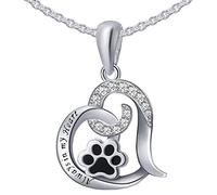 CLEVER SCHMUCK Damen Herzkette Anhänger 19 x 20 mm mit Hundepfote schwarz & Zirkonia & Gravur Always in my Heart & Kette Erbs 45 cm Sterling Silber 925 im Schmucketui