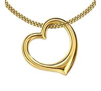 CLEVER SCHMUCK Damen Herzkette Gold Anhänger Herz 16 mm 3D Form mit Panzerkette 45 cm 925 STERLING im Luxus Etui