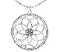 CLEVER SCHMUCK Damen Kette Blume des Lebens Silber mit viele Zirkonias gedrehtem Rand + Panzerkette 50 cm STERLING 925 im Luxus Etui