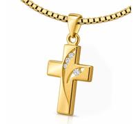 CLEVER SCHMUCK Damen Kreuzkette Gold 23 mm mit 3+1 Zirkonia mit Veneziakette 45 cm STERLING 925 vergoldet Firmschmuck im Luxus Etui