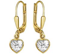 CLEVER SCHMUCK Damen Ohrringe Gold 23 mm mit Zirkonia Herz 8 mm glänzend 925 STERLING vergoldet im Luxus Etui