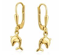 CLEVER SCHMUCK Delfin Ohrringe Gold Damen Ohrhänger 23 mm Delfinbrisur 333 Gelbgold im Luxus Etui