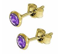 CLEVER SCHMUCK Edelstein Ohrstecker Amethyst Ohrring für Damen Ø 4 mm rund in Kelchfassung glänzend 333 GOLD 8 KARAT im Luxus Etui