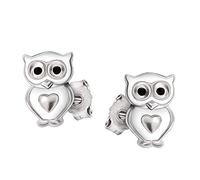 CLEVER SCHMUCK Eulen Ohrringe als Ohrstecker Silber 6 x 5 mm weiß mit Herz Sterling 925 im Etui creme für Mädchen