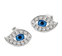 CLEVER SCHMUCK Evil Eye Damen Ohrstecker Auge 10 x 6 mm blau mit Zirkonias Hamsa Schutz böser Blick Sterling Silber 925 im Schmucketui blau