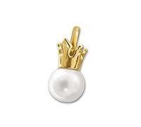 CLEVER SCHMUCK Froschkönig Krone Anhänger 14 mm mit kleiner weißer Perle Ø 6mm - Prinzessinnenkrone vollplastische Form 333 Gold 8 Karat im Schmucketui creme