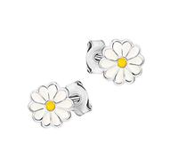 CLEVER SCHMUCK Gänseblümchen Mädchen Ohrstecker Mini Blume Ø 6 mm weiß gelb lackiert glänzend Sterling Silber 925 im Schmucketui