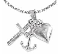 CLEVER SCHMUCK Glaube Liebe Hoffnung Halskette Anhänger 3-teilig Silberkreuz Herz Anker mit Kette Panzer 45 cm Sterlig Silber 925 im Schmucketui