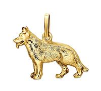 CLEVER SCHMUCK Golden Women Men's German Shepherd Pendant 14 x 21 mm Figured on both sides with fur line pattern shiny 333 gold 8 carat in sand case