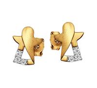 CLEVER SCHMUCK Goldene Damen Ohrringe als Ohrstecker kleine Ohrstecker Engel 7 x 5 m innen offen schlichtes Design matt und glänzend mit 3 Zirkonias stilisiert 333 Gold 8 Karat im Schmucketui