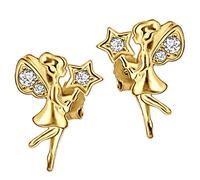 CLEVER SCHMUCK Goldene Mädchen Ohrringe als Ohrstecker kleine Fee Engel Elfe 10 x 7 mm mehrere Zirkonia weiss glänzend 925 Sterling Silber gold-plattiert im Schmucketui creme