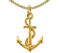 CLEVER SCHMUCK Goldener Anhänger Anker mit Seil 18 x 14 mm beidseitig plastisch glänzend & Kette Panzer 45 cm beides 333 Gold 8 Karat im Etui