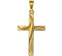 CLEVER SCHMUCK Goldener Anhänger elegantes Kreuz 22 x 15 mm wellenförmig verziert und matt glänzend kombiniert 333 Gold 8 Karat im Etui anthrazit