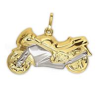 CLEVER SCHMUCK Goldener Anhänger großes Motorrad 22 x 14 mm bicolor, beidseitig plastisch glänzend 333 GOLD 8 KARAT im Schmucketui creme