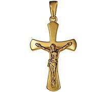 CLEVER SCHMUCK Goldener Anhänger Jesus Kreuz 21 mm matt und glänzend, nach außen breiter werdend 333 Gold 8 Karat