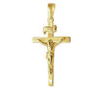 CLEVER SCHMUCK Goldener Anhänger Jesus Kreuz 25 mm INRI flache elegante Form und glänzend 333 GOLD 8 KARAT im Schmucketui