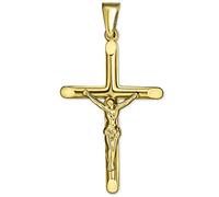 CLEVER SCHMUCK Goldener Anhänger Jesus Kreuz 26 mm glänzend, plastische Form, schmale halbrunde Balken an den Enden abgeflacht 333 GOLD 8 KARAT
