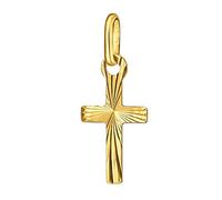 CLEVER SCHMUCK Goldener Anhänger Mini Kreuz 12 mm strahlenförmig diamantiert glänzend 333 GOLD 8 KARAT im Schmucketui